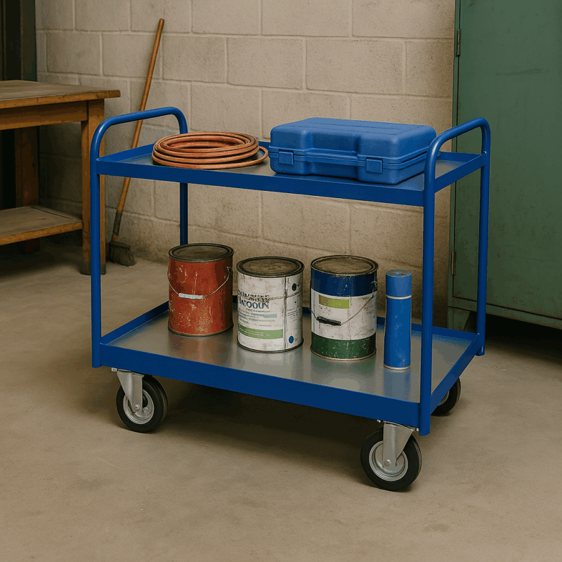 Medium Duty Tray Trolley, Steel Shelves, British Made — view 2