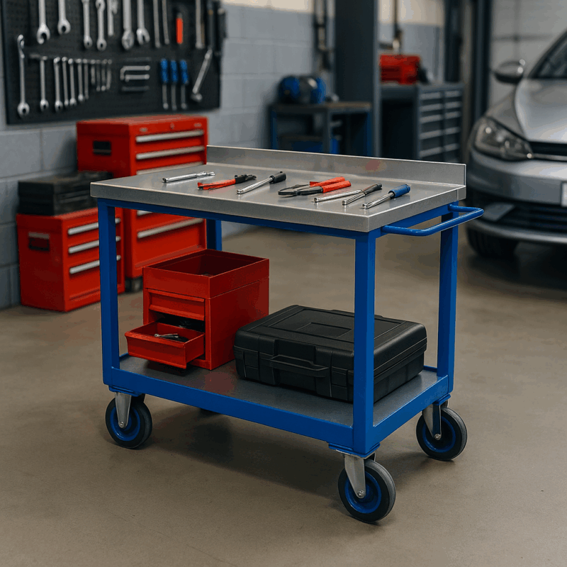 Mobile Table Tool Trolley, Steel Worktop — view 2