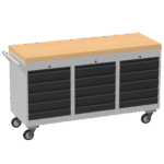 Triple Cupboard/Drawer Rolling Tool Cabinet, Solid Wood Worktop — view 3