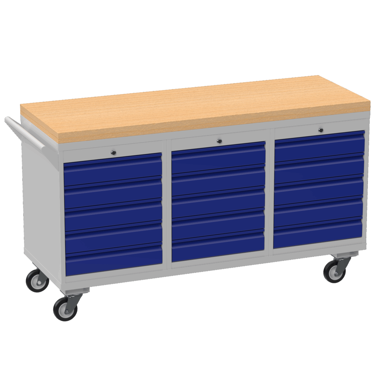 Triple Cupboard/Drawer Rolling Tool Cabinet, Solid Wood Worktop