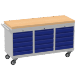 Triple Cupboard/Drawer Rolling Tool Cabinet, Solid Wood Worktop