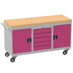 Triple Cupboard/Drawer Rolling Tool Cabinet, Solid Wood Worktop — view 19
