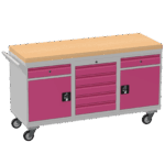 Triple Cupboard/Drawer Rolling Tool Cabinet, Solid Wood Worktop — view 30