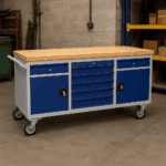 Triple Cupboard/Drawer Rolling Tool Cabinet, Solid Wood Worktop — view 2