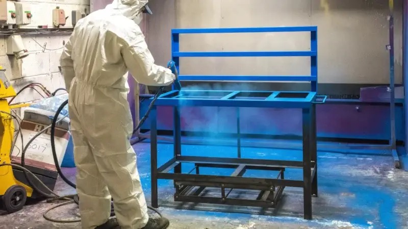 Powder coating spray booth at UK Workbenches